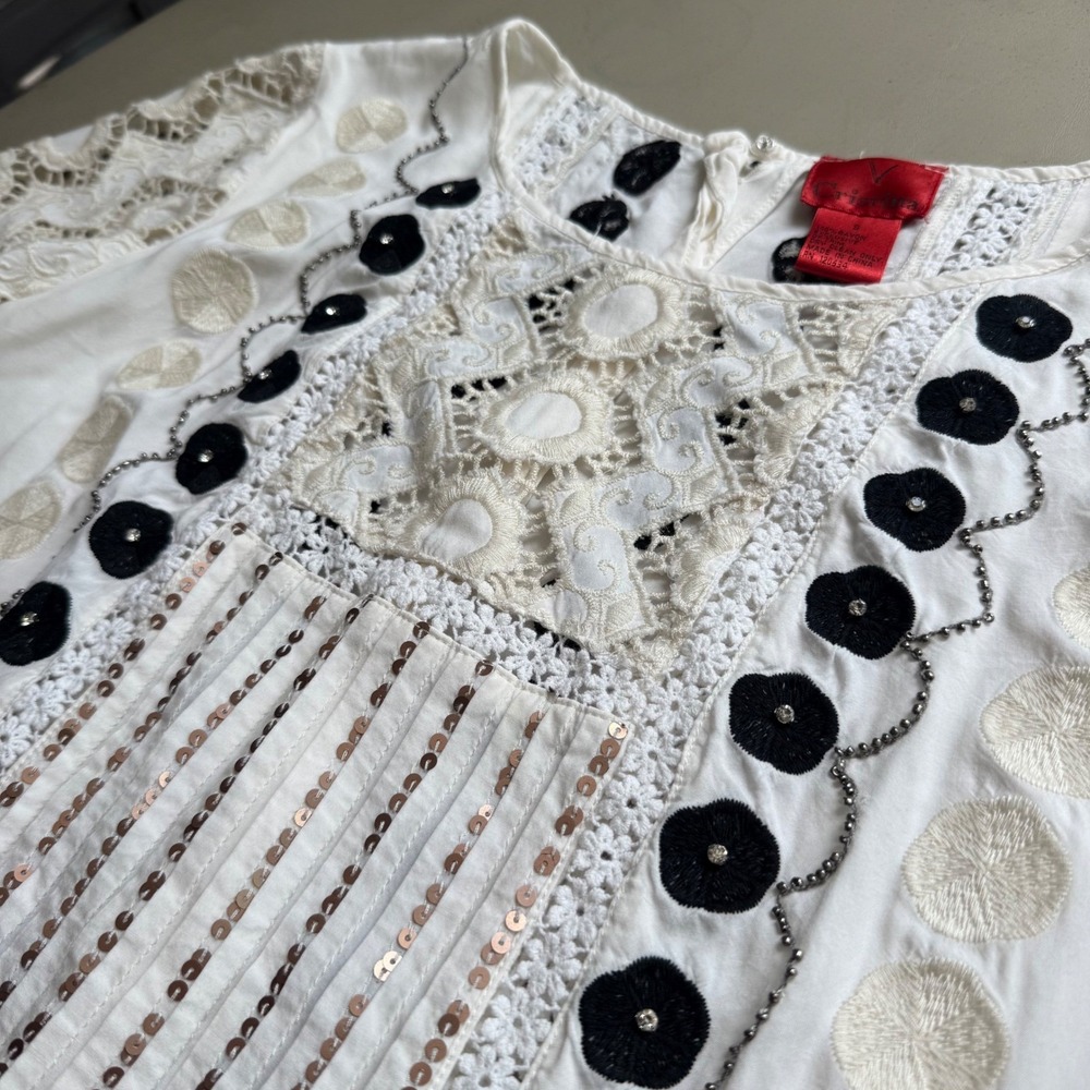 Anthropologie lace embroidered Top S Boho peasant Festival Cottagecore Romantic - Picture 7 of 13